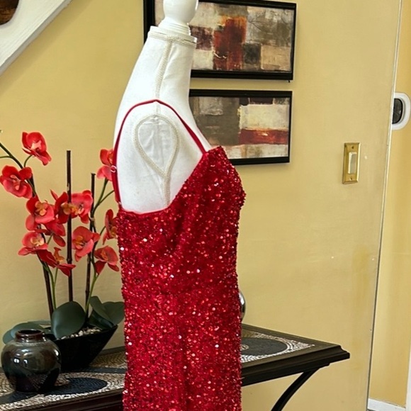 Women’s Red Sequin Thigh Slit Sleeveless Spaghetti Strap Cocktail Party Dress XL - Picture 6 of 14